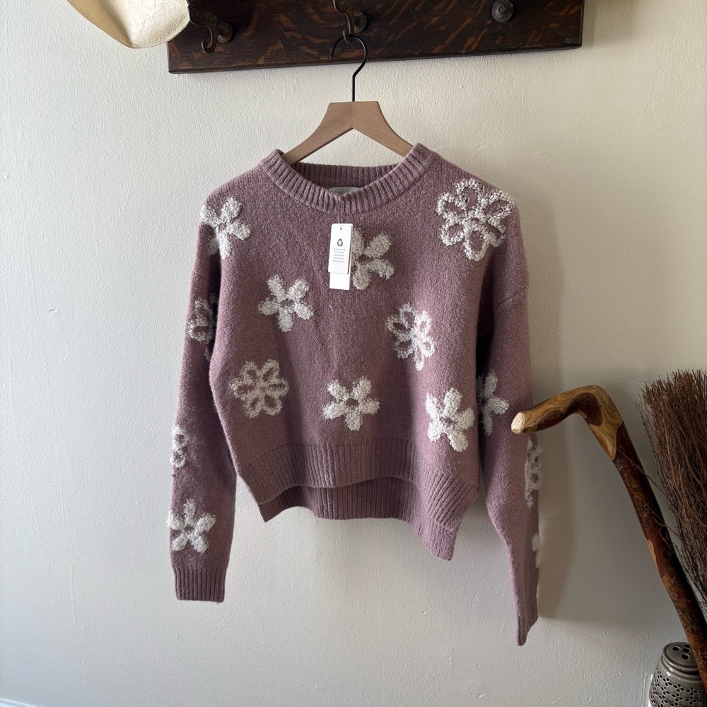 Pink Rose Lavender Floral Sweater
